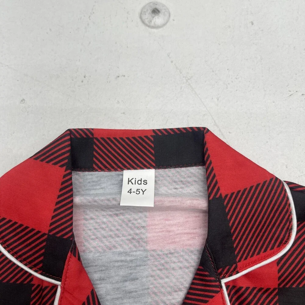 Buffalo Plaid Pajama Set Kids 4-5Y Red Jersey Button Front 2 Piece Sleepwear
